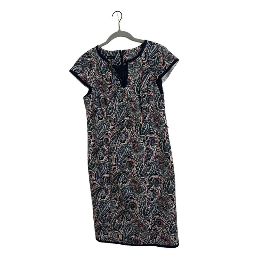 Talbots Paisley V-Neck Blue Red Midi Dress Small